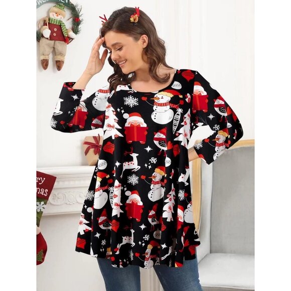 3/4 Sleeve Shirts for Women Plus Size Tunic Dressy Top Loose Fit Flare T-Shirt - Picture 3 of 4